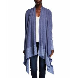 Lafayette 148 Cashmere Open Front Cardigan Blue Draped Knit Womens M Luxe!!